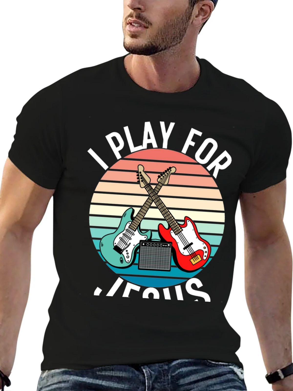 I Play For Jesus T-Shirt Guitar Music Christian product image 6