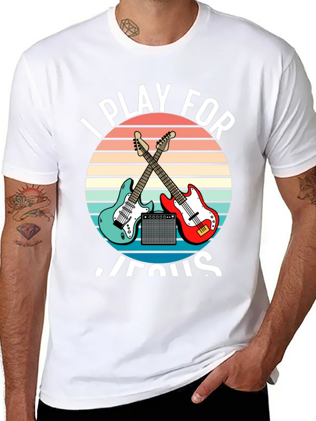 I Play For Jesus T-Shirt Guitar Music Christian product image 7