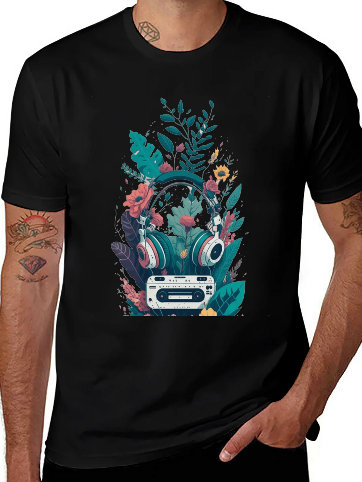 Retro Vibes Graphic Tee - Headphones & Cassette product image 1