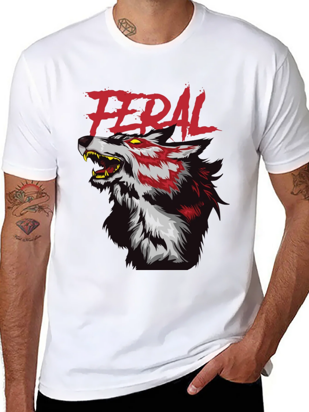 Feral Wolf Graphic Tee - Black Cotton T-Shirt product image 7