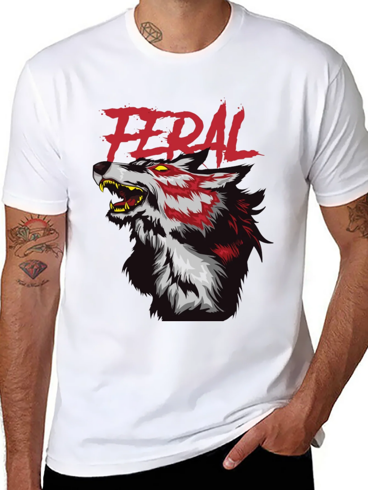 Feral Wolf Graphic Tee - Black Cotton T-Shirt product image 7