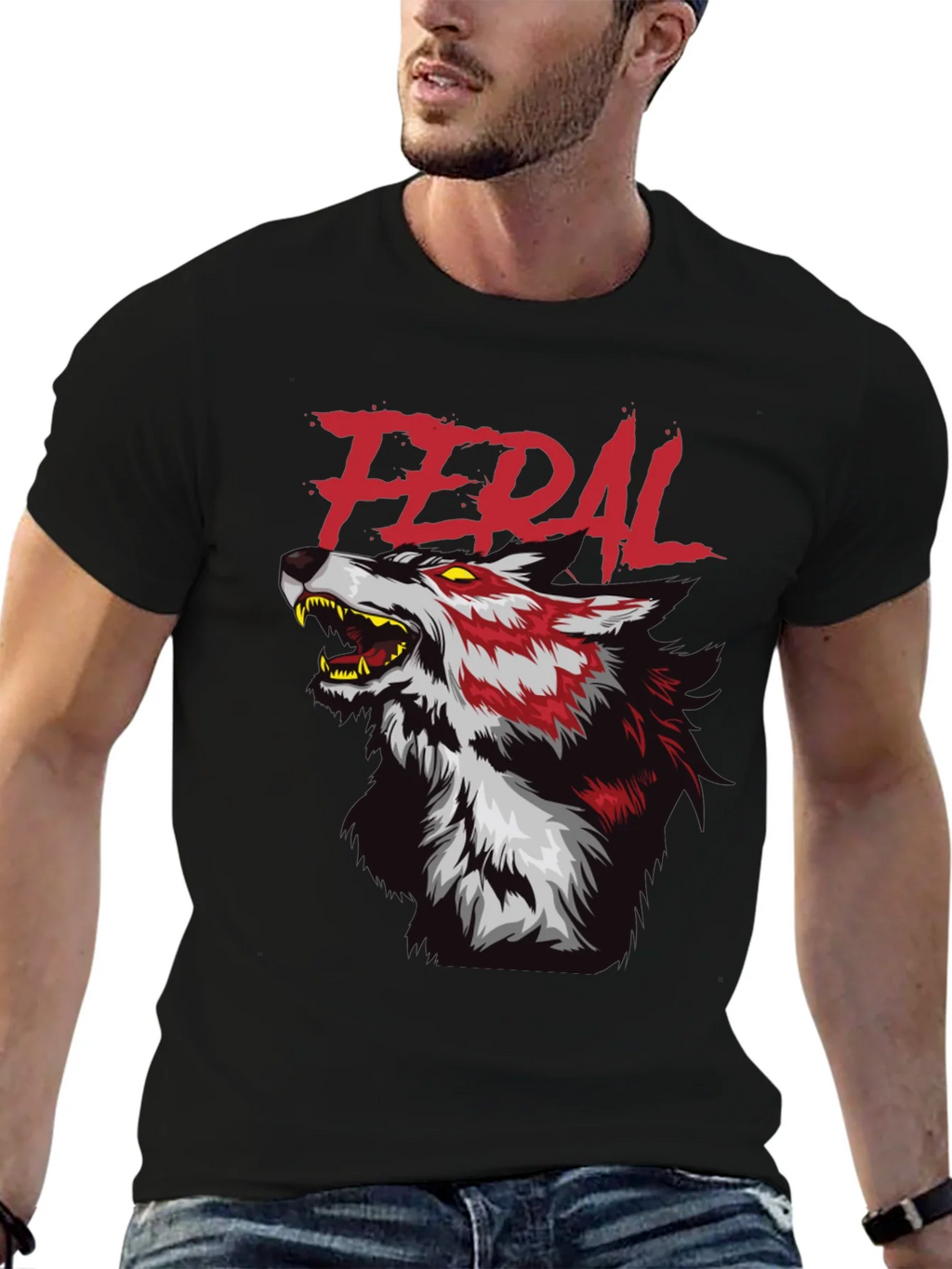 Feral Wolf Graphic Tee - Black Cotton T-Shirt product image 6