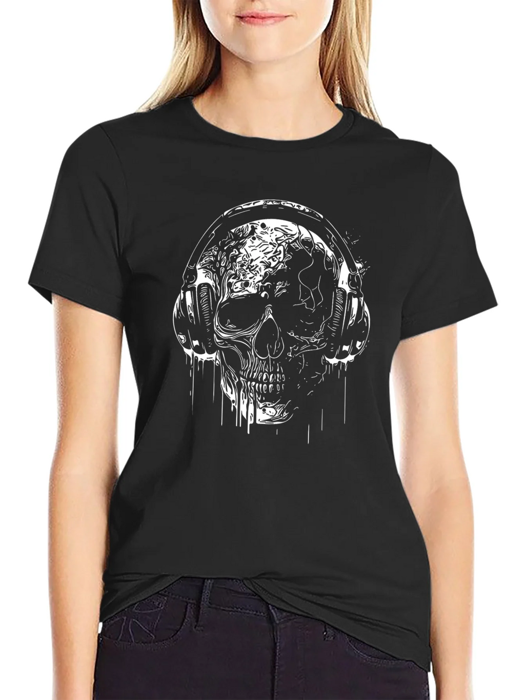 Skull Headphones Graphic T-Shirt - Black product image 2