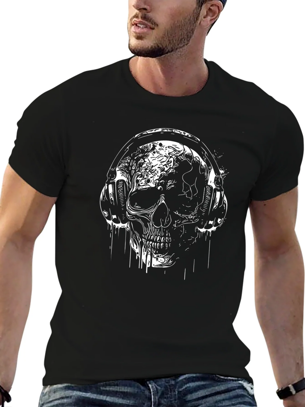Skull Headphones Graphic T-Shirt - Black product image 6