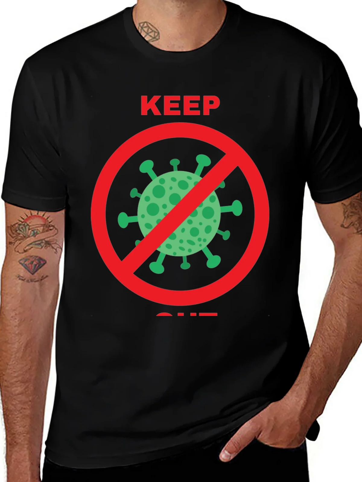 Keep Out COVID Tee - Black Crew Neck product image 1