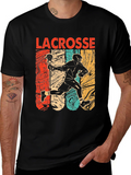 Lacrosse Player Graphic Tee - Retro Design Black T-Shirt product image 1