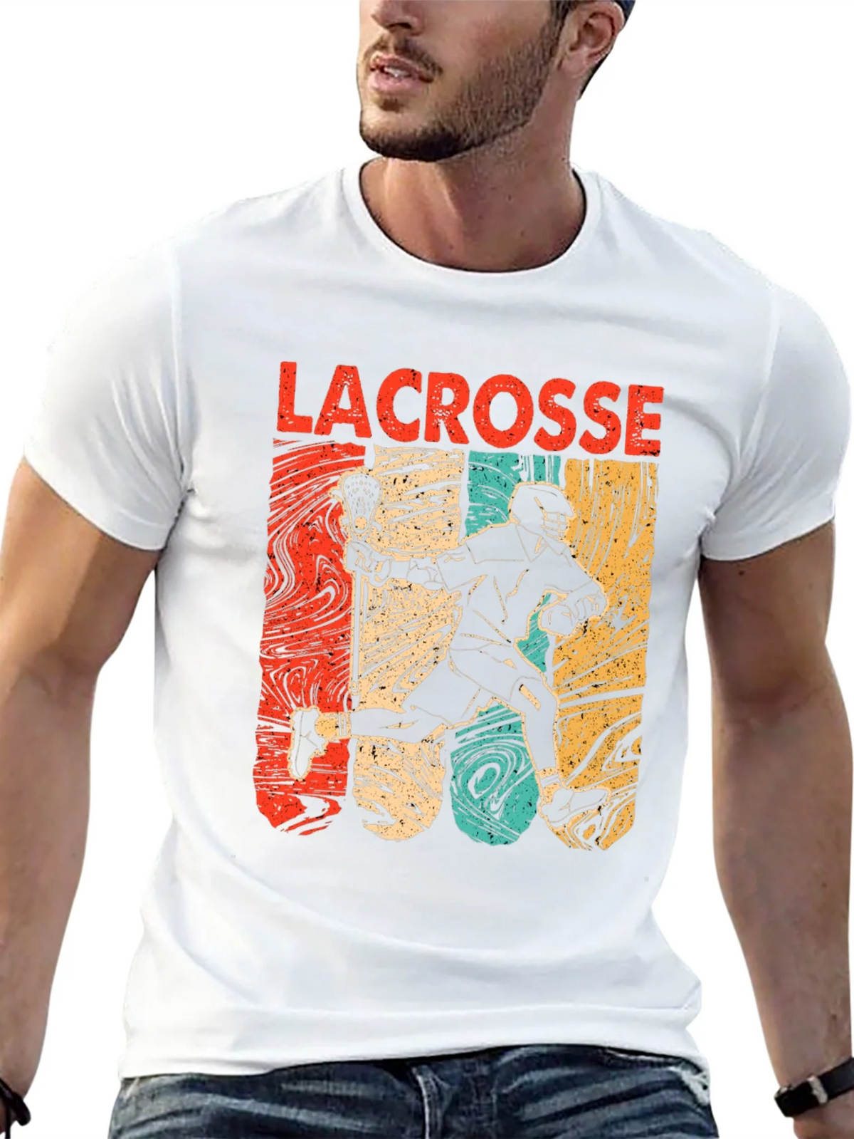 Lacrosse Player Graphic Tee - Retro Design Black T-Shirt product image 12