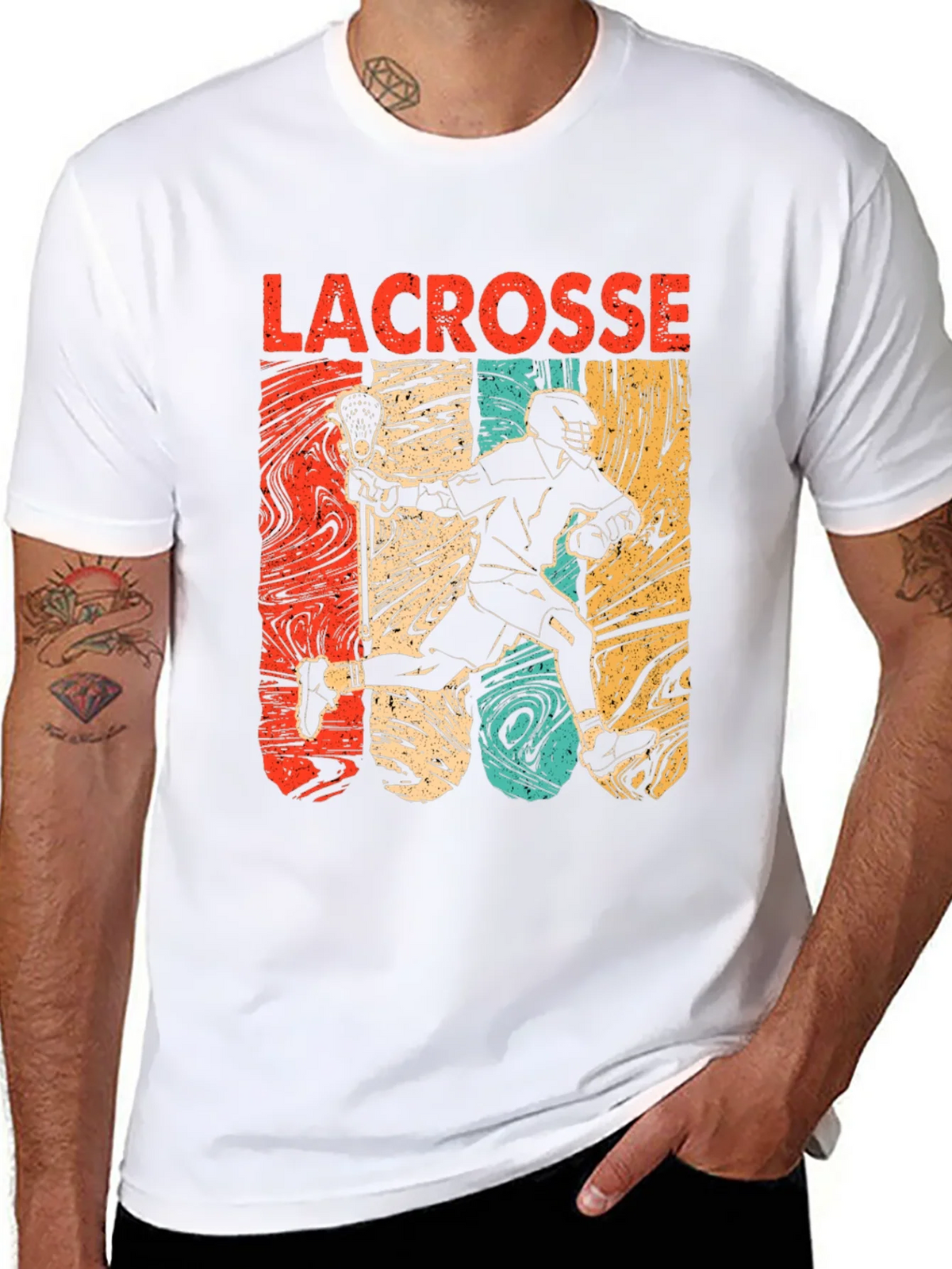 Lacrosse Player Graphic Tee - Retro Design Black T-Shirt product image 7