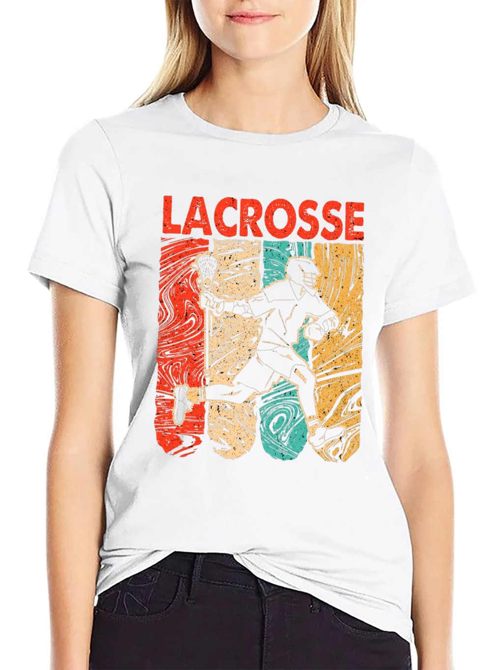 Lacrosse Player Graphic Tee - Retro Design Black T-Shirt product image 8