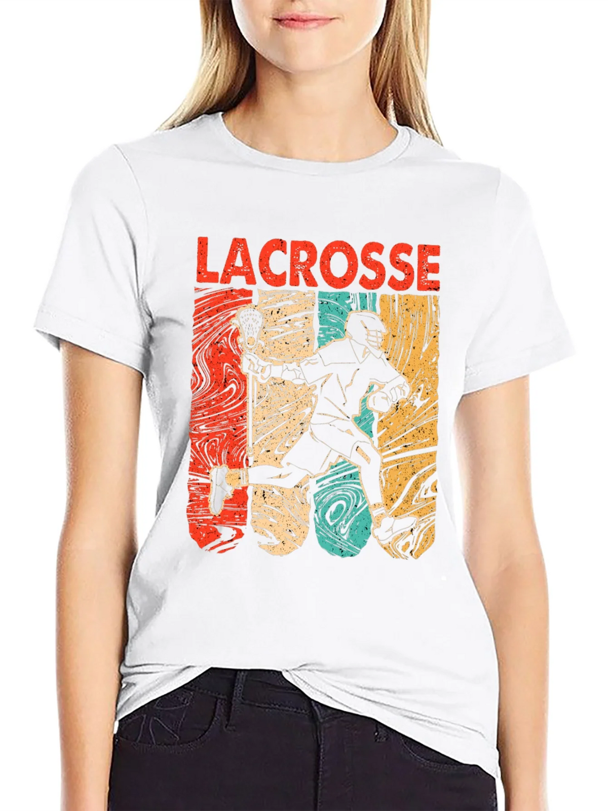 Lacrosse Player Graphic Tee - Retro Design Black T-Shirt product image 8