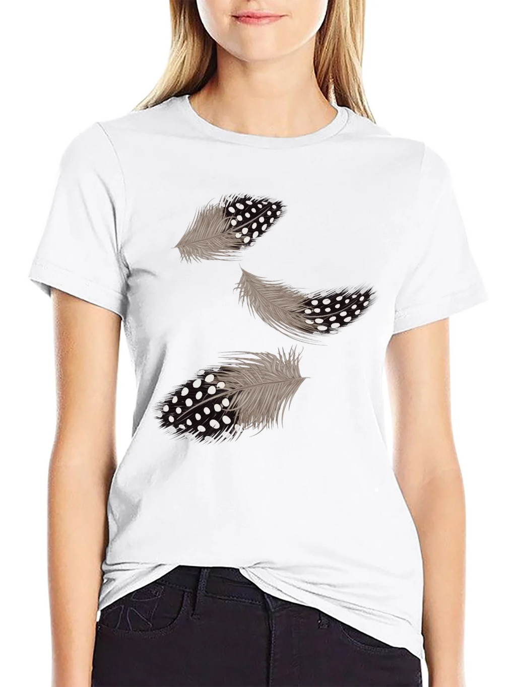 Feather Print Black Casual T-Shirt product image 1