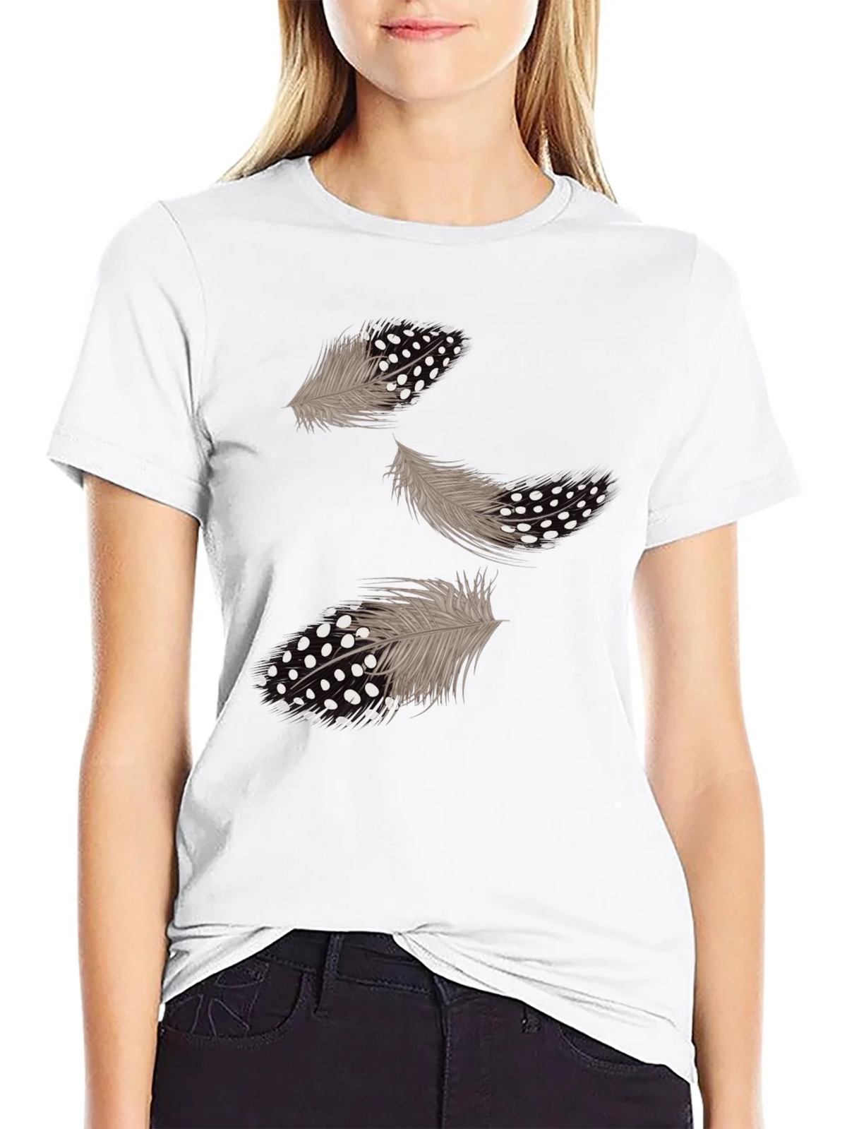 Feather Print Black Casual T-Shirt product image 1