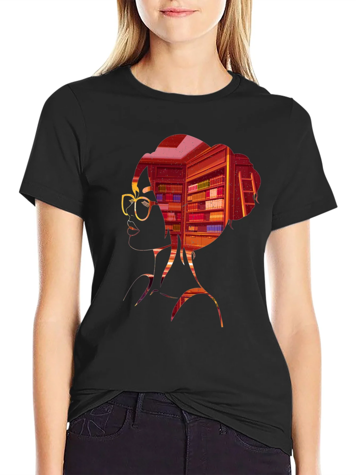Bookworm T-Shirt: Silhouette Library Design product image 2