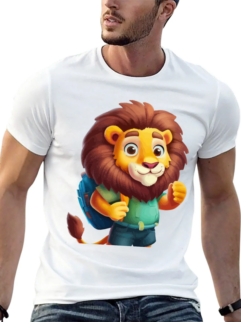 Cartoon Lion Tourist Black T-Shirt product image 10