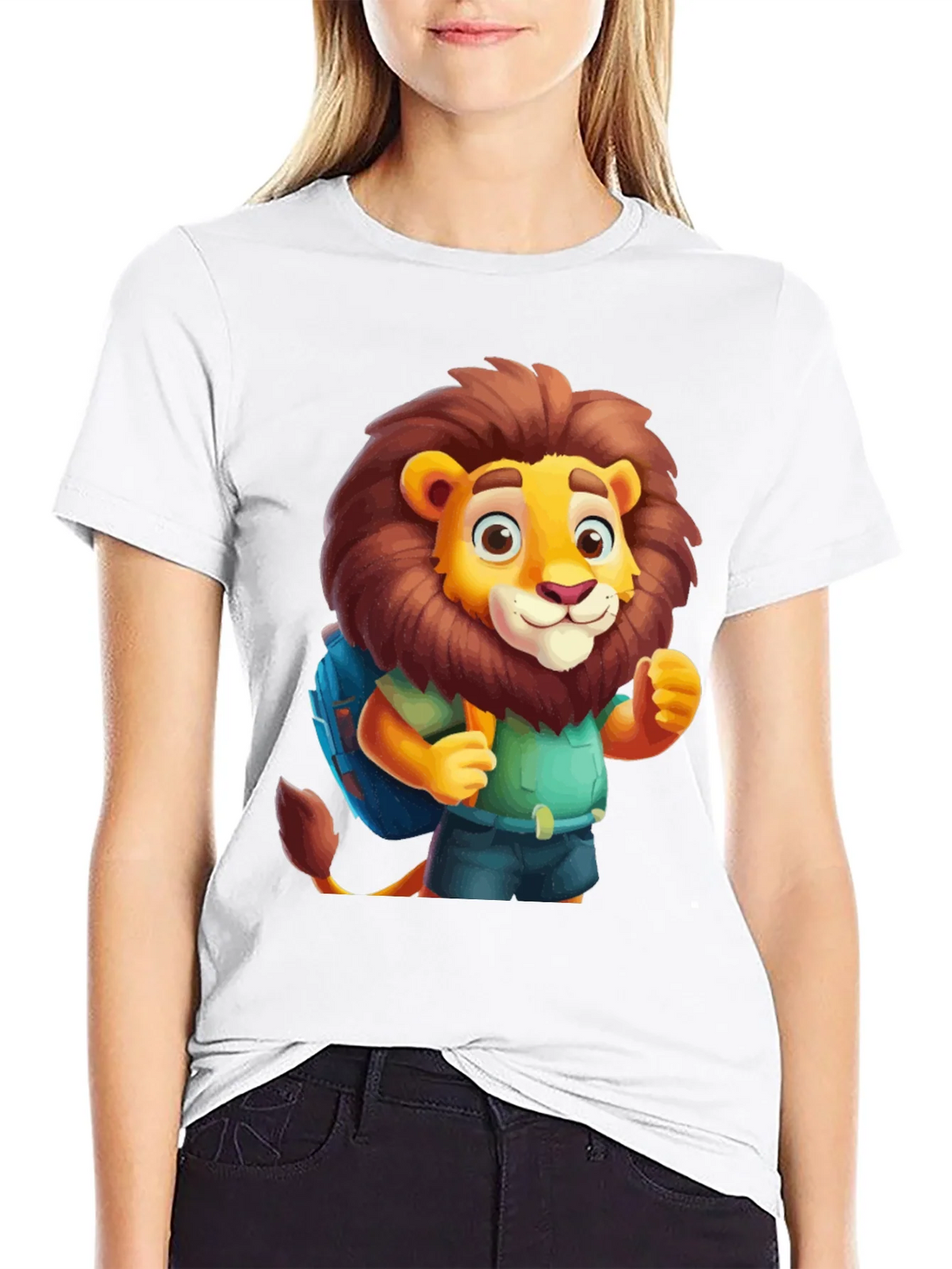 Cartoon Lion Tourist Black T-Shirt product image 6