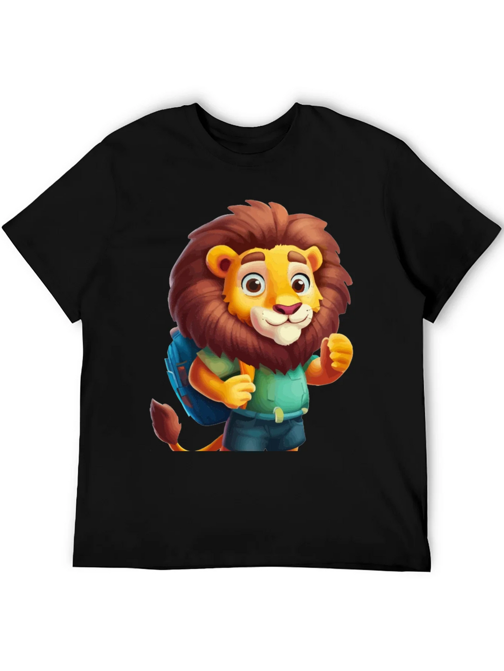 Cartoon Lion Tourist Black T-Shirt product image 3