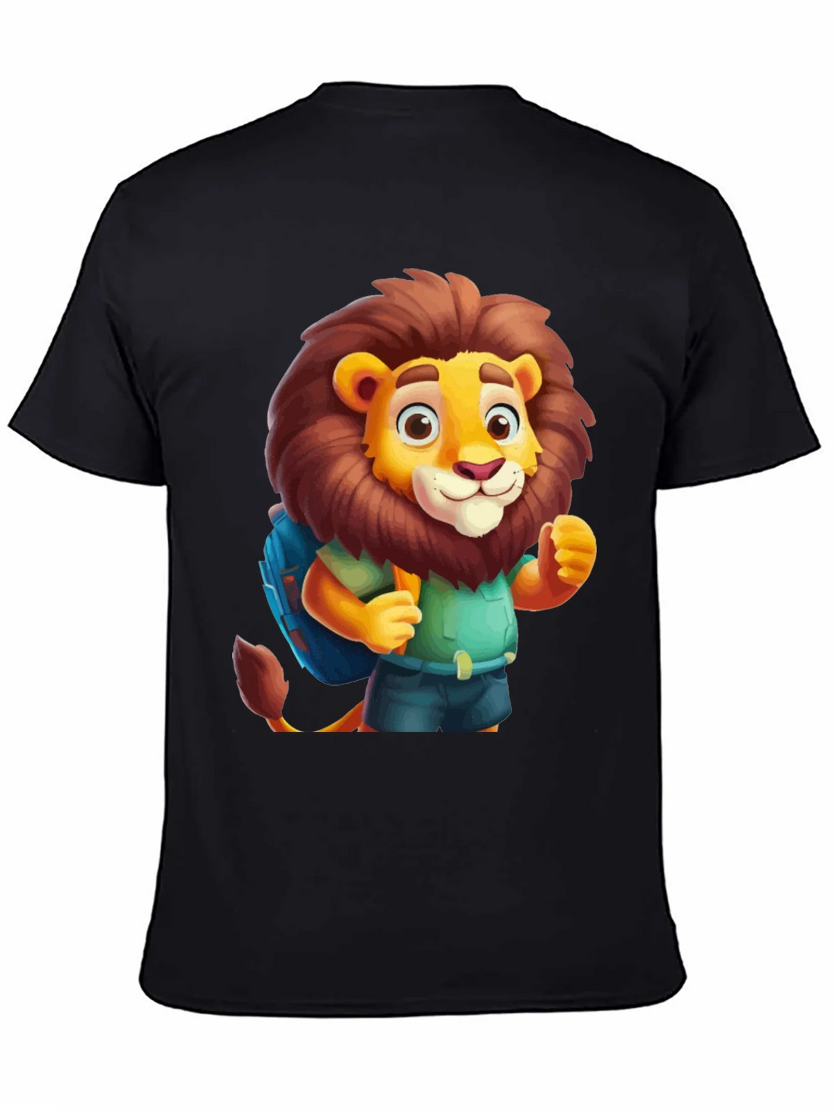Cartoon Lion Tourist Black T-Shirt product image 2