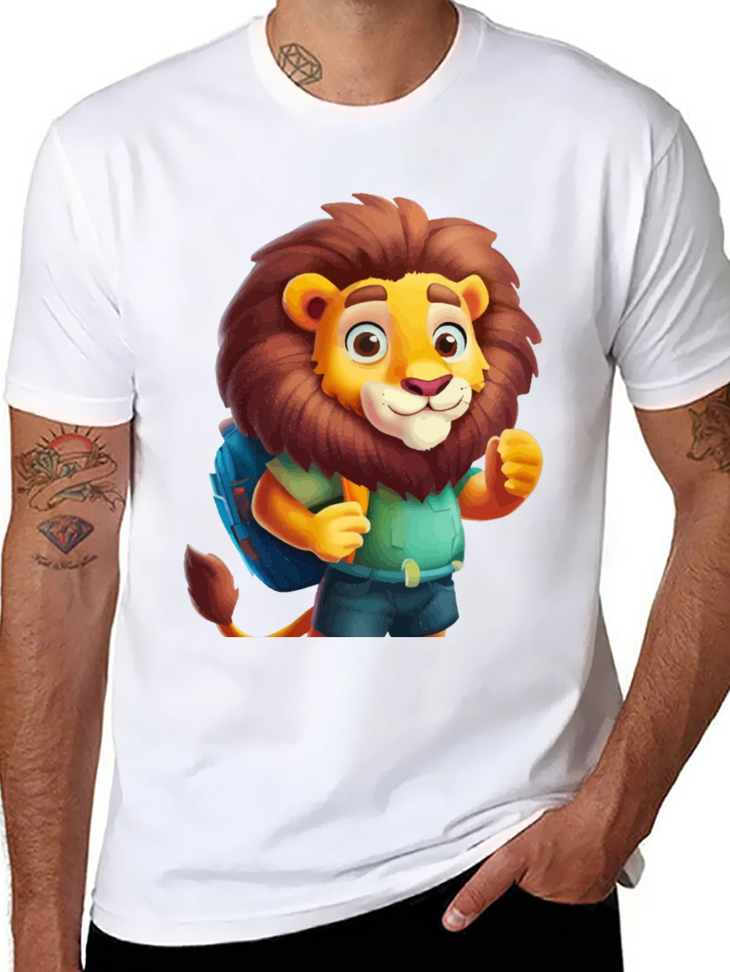 Cartoon Lion Tourist Black T-Shirt product image 5