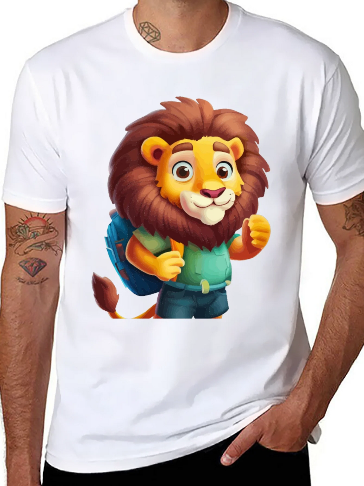 Cartoon Lion Tourist Black T-Shirt product image 5
