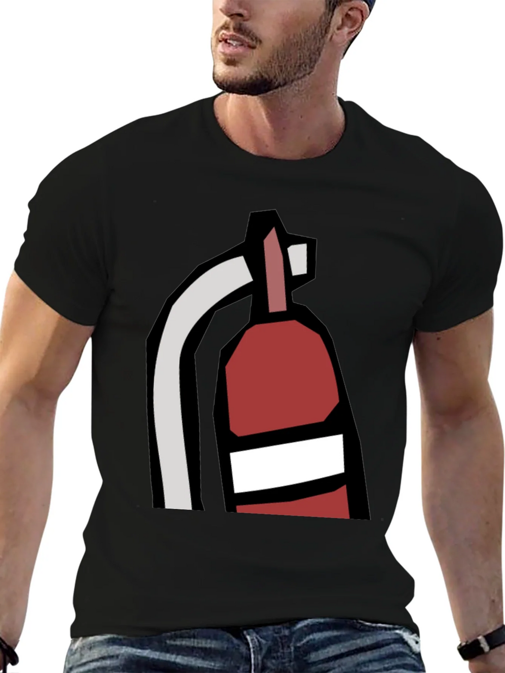 Fire Extinguisher Graphic Tee - Black Cotton Casual T-Shirt product image 6