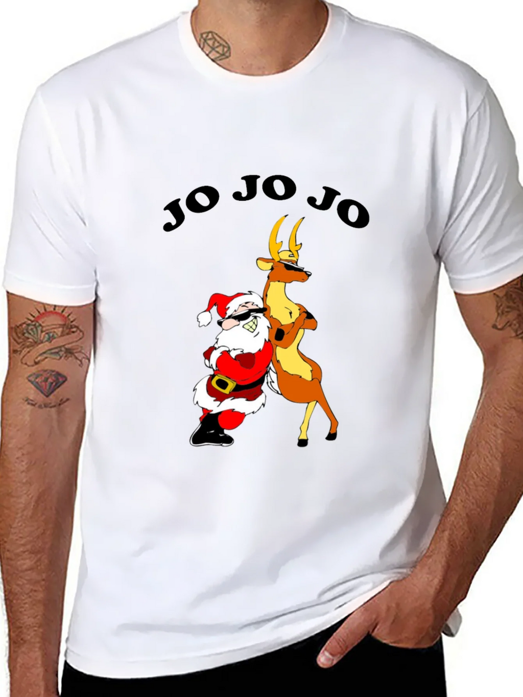 Cool Santa & Reindeer Graphic T-Shirt - Ho Ho Ho Holiday Tee product image 7