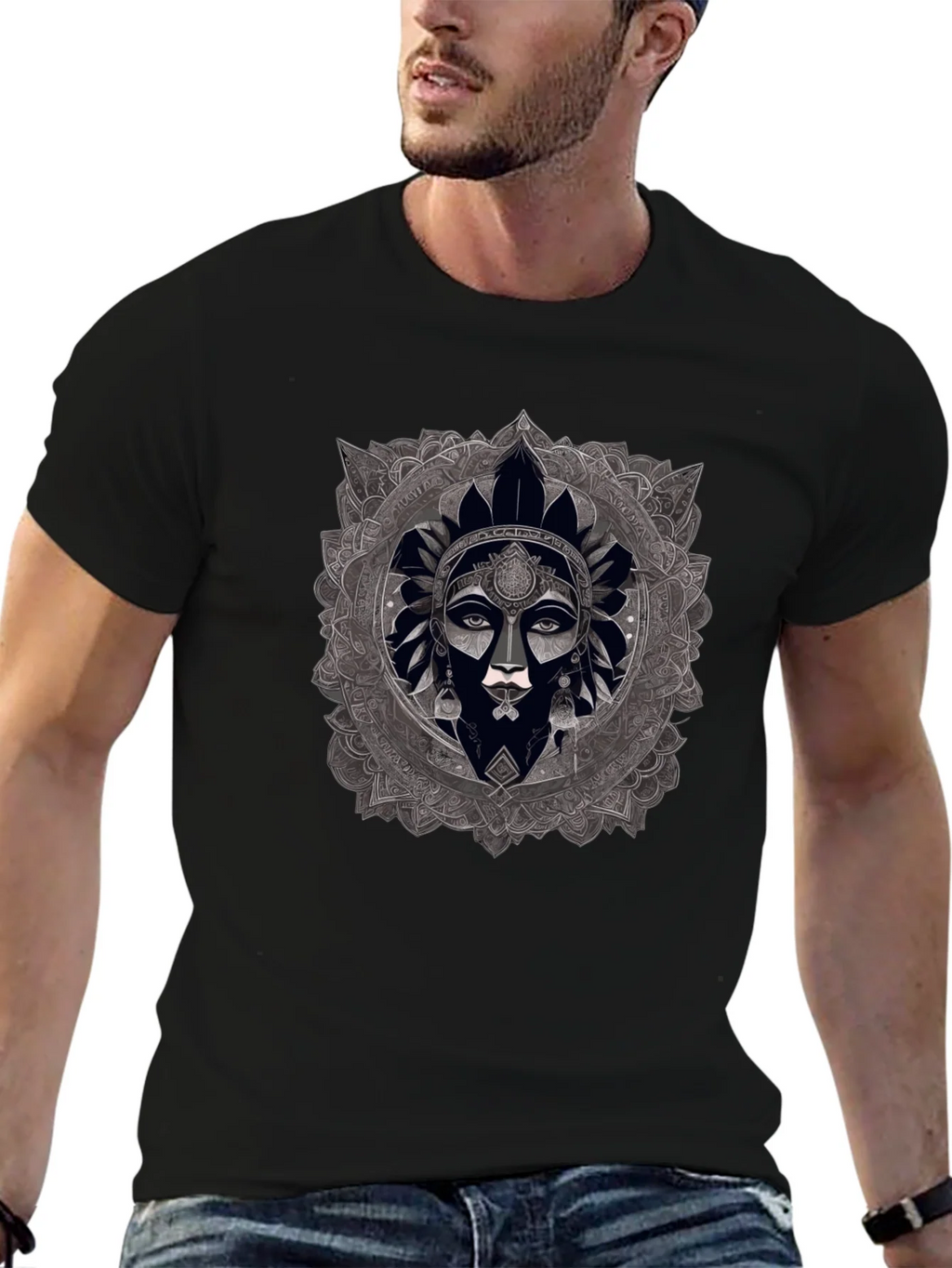 Mandala Woman Graphic Black T-Shirt product image 6