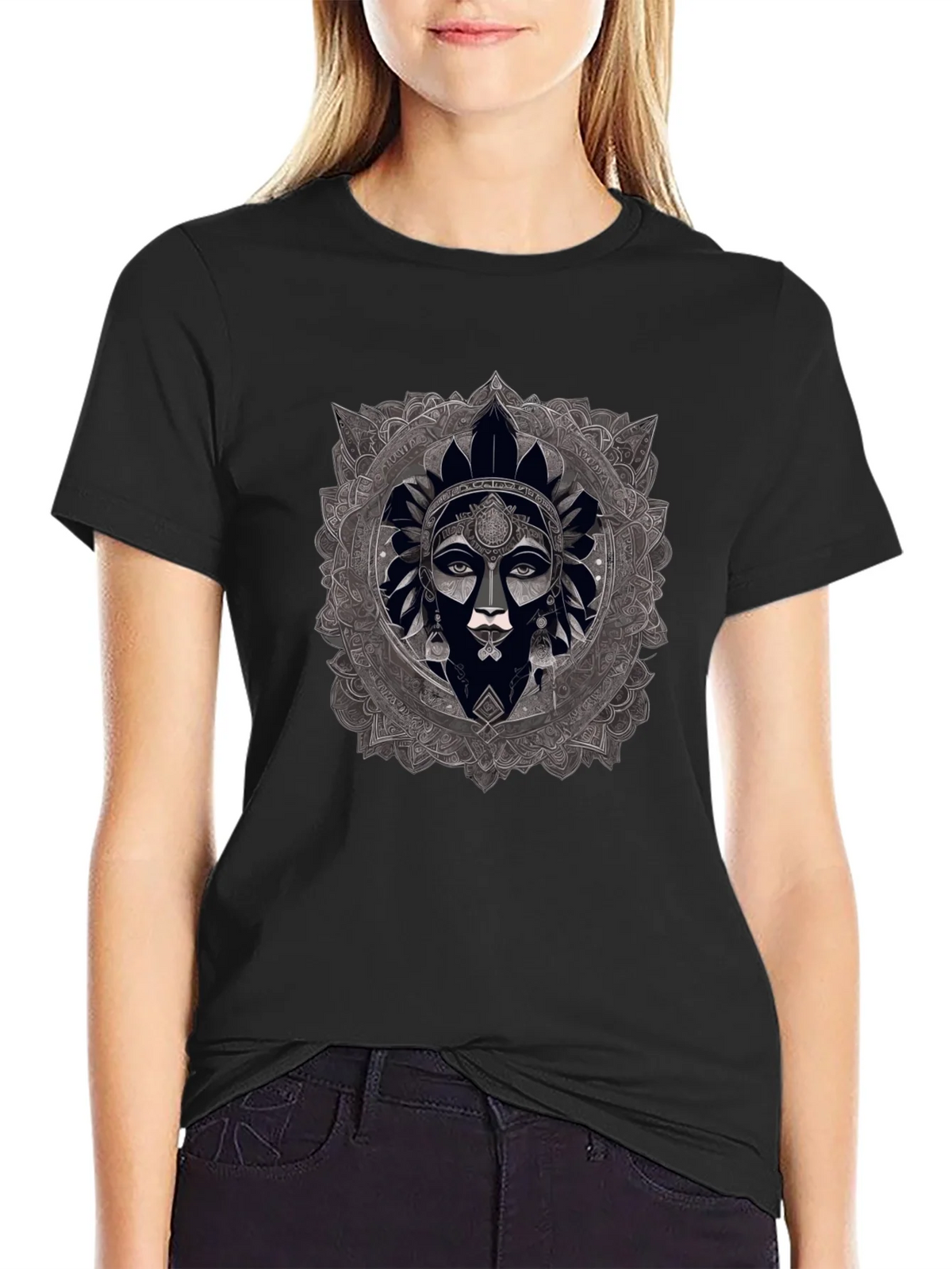 Mandala Woman Graphic Black T-Shirt product image 2