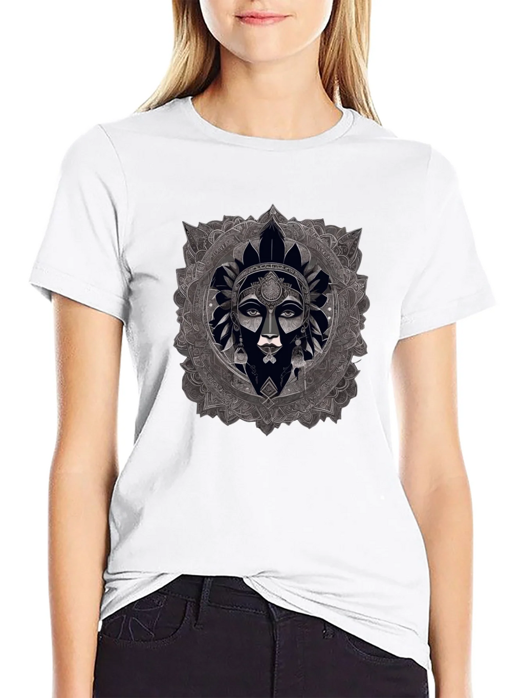 Mandala Woman Graphic Black T-Shirt product image 8