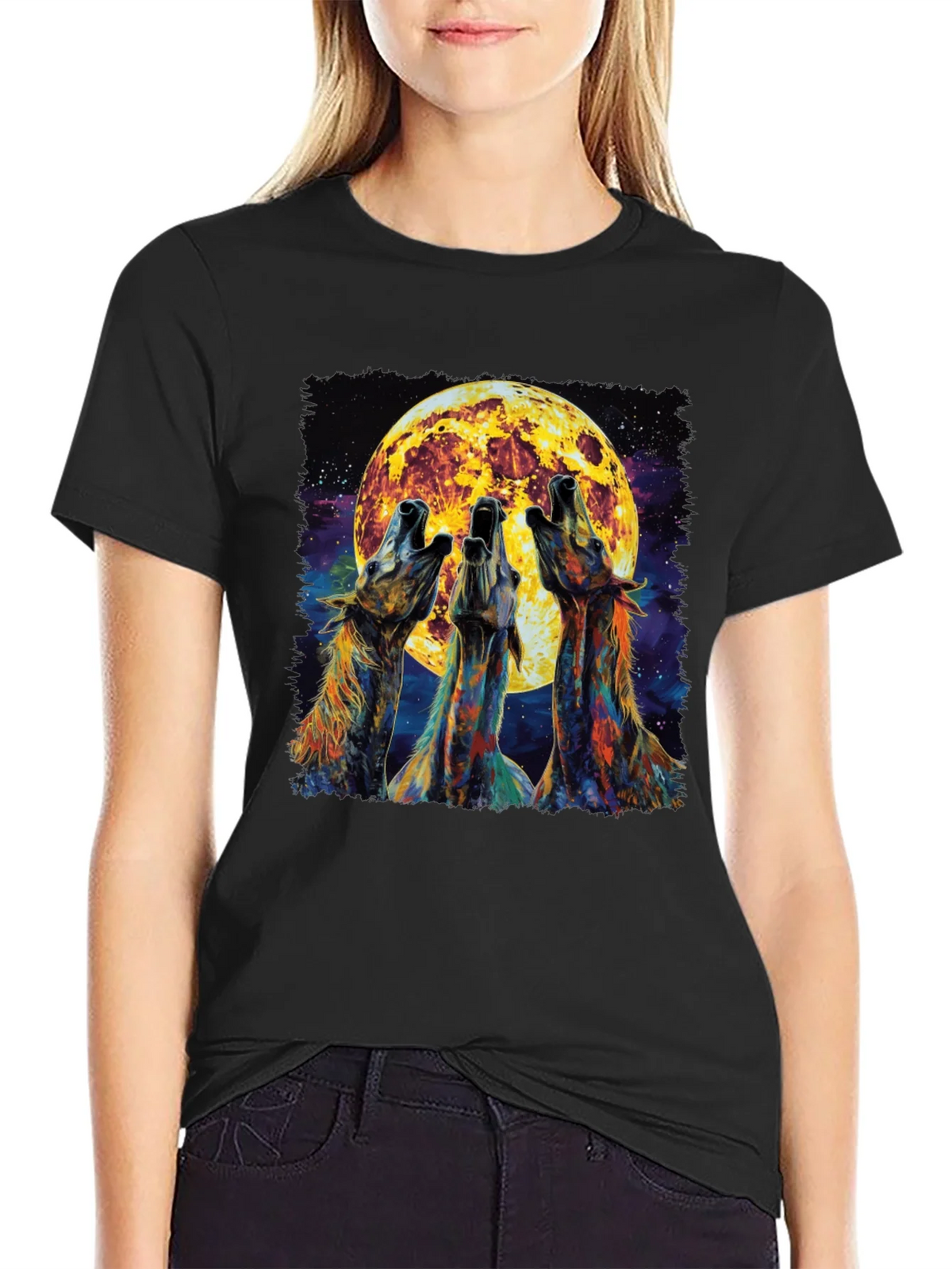 Howling Wolves Moon Graphic Tee - Black product image 2