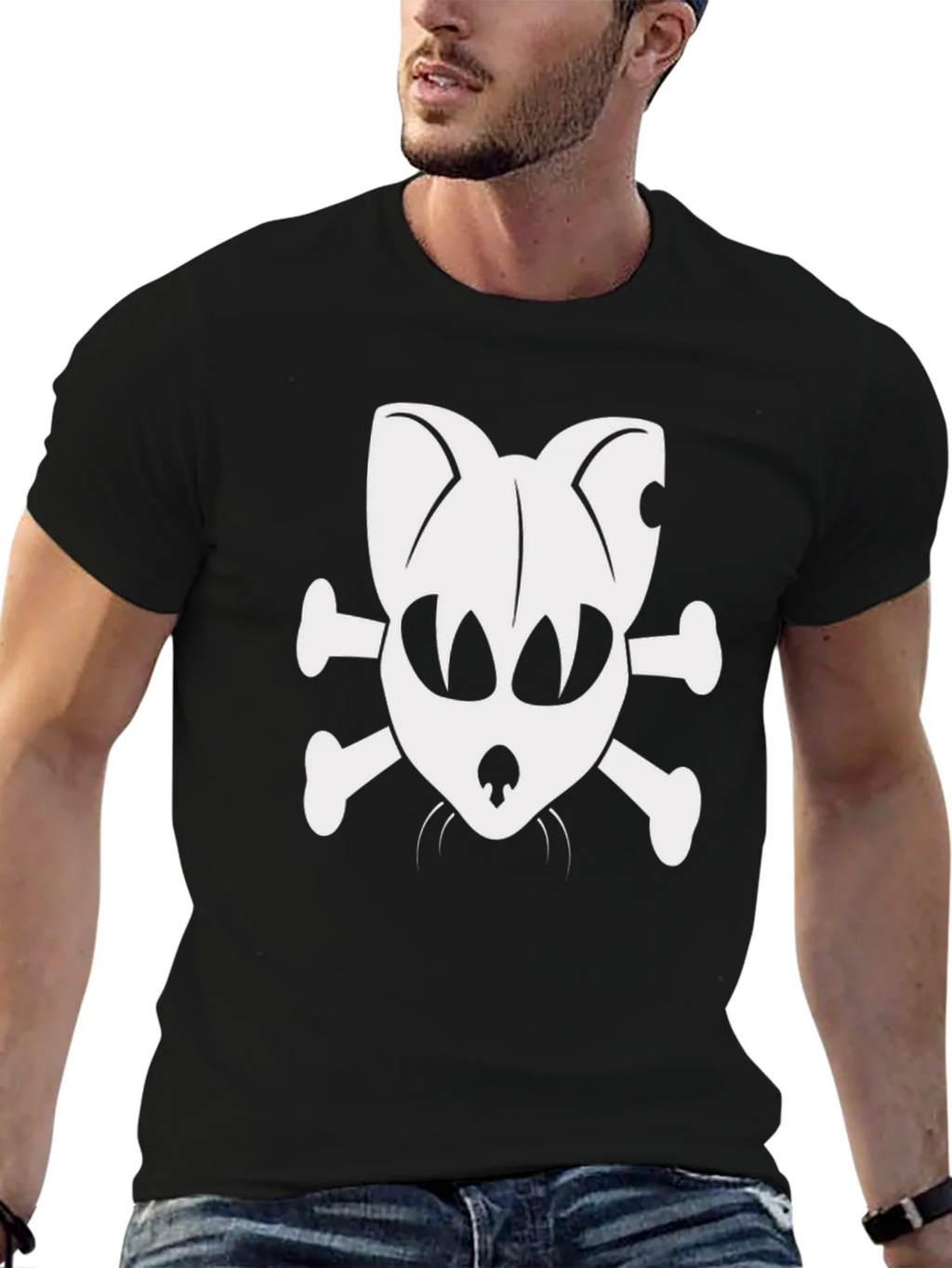 Skull Cat & Crossbones Black T-Shirt product image 6