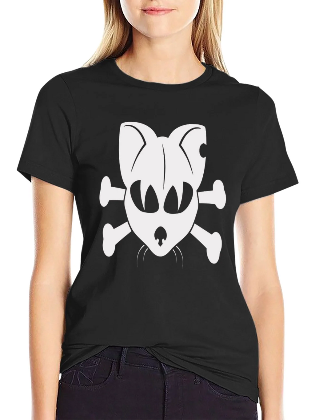 Skull Cat & Crossbones Black T-Shirt product image 2