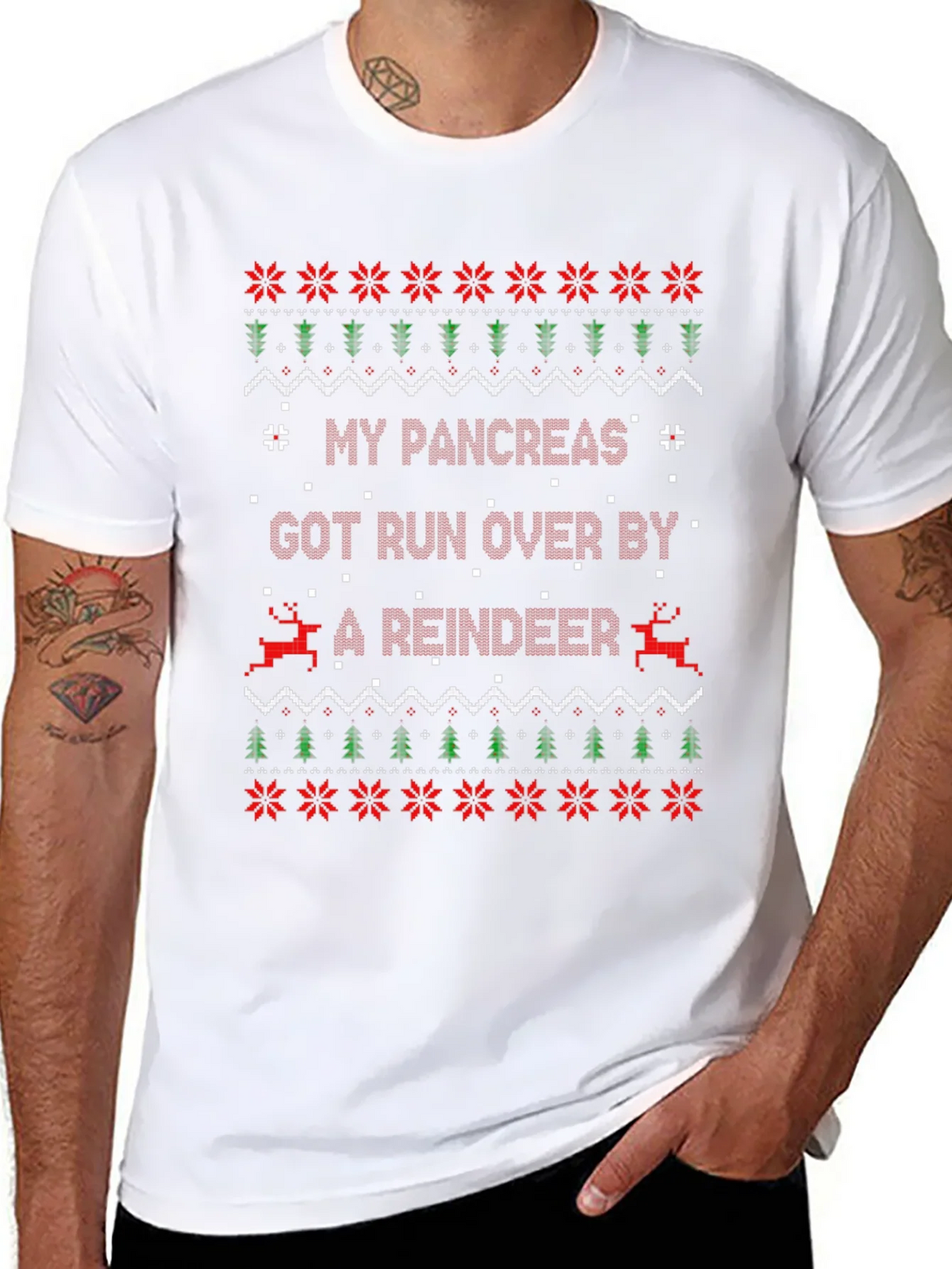 My Pancreas Reindeer Run Ugly Christmas T-Shirt product image 7