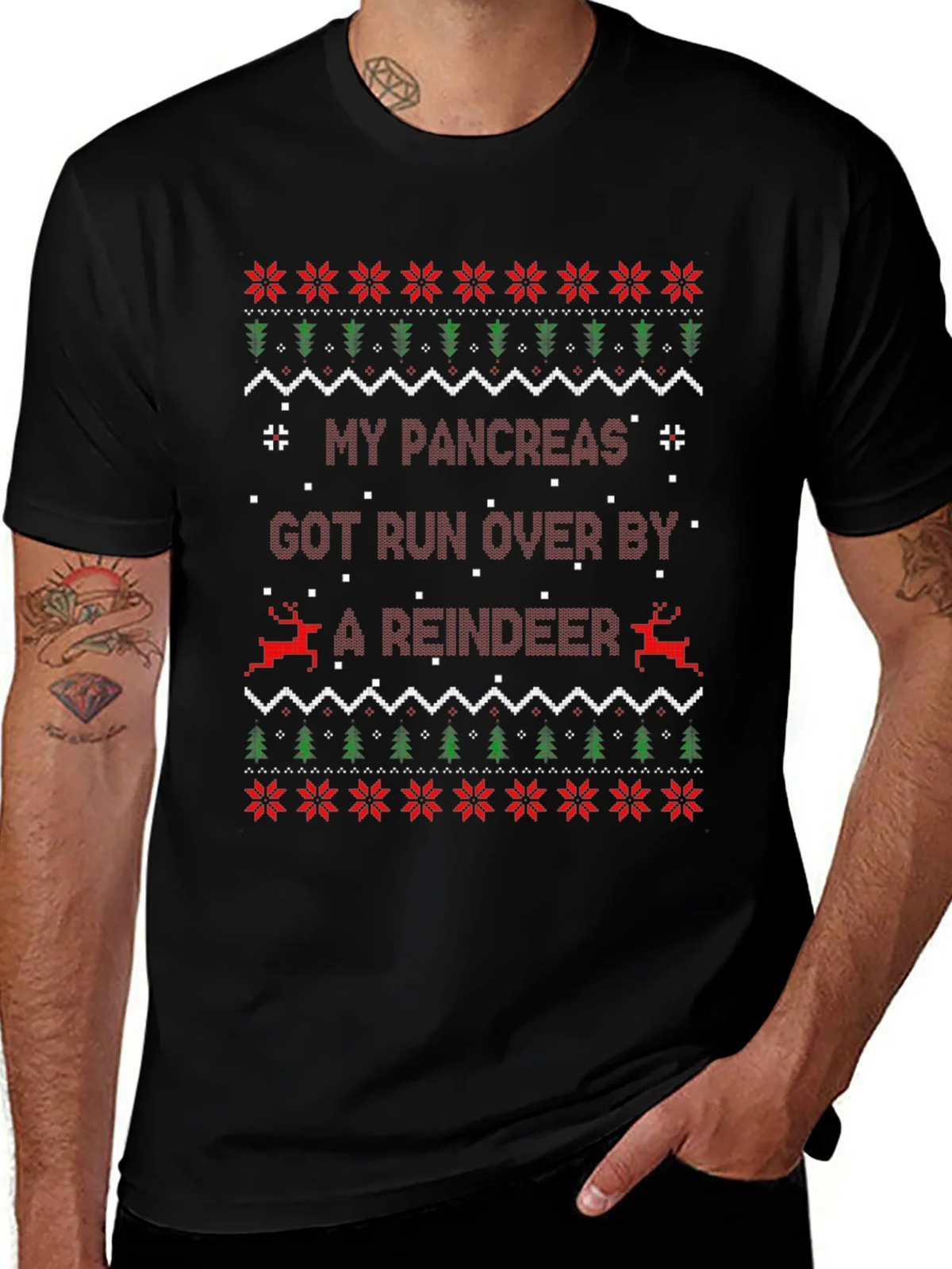 My Pancreas Reindeer Run Ugly Christmas T-Shirt product image 1