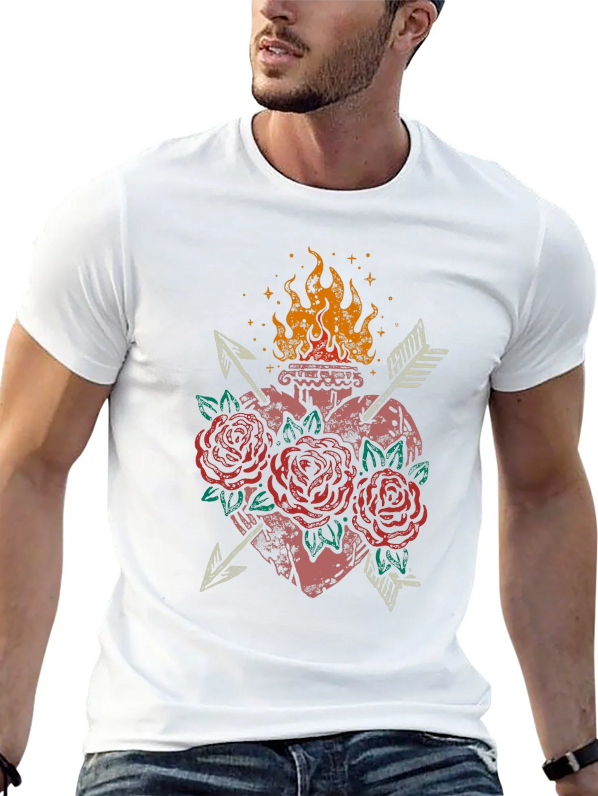 Flaming Heart Roses Arrows Graphic Tee product image 12