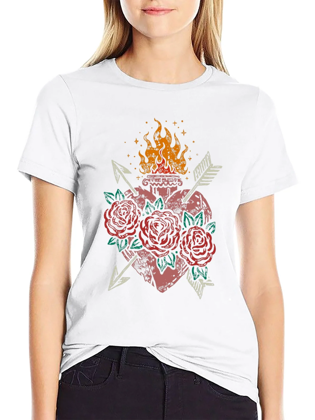 Flaming Heart Roses Arrows Graphic Tee product image 8