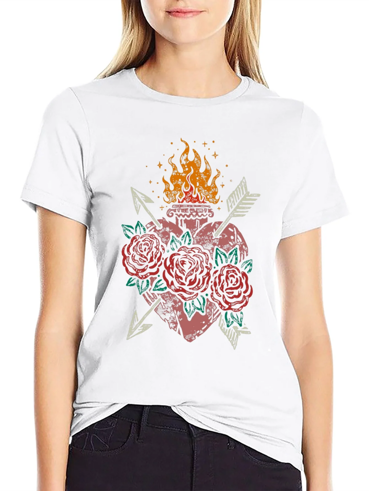 Flaming Heart Roses Arrows Graphic Tee product image 8