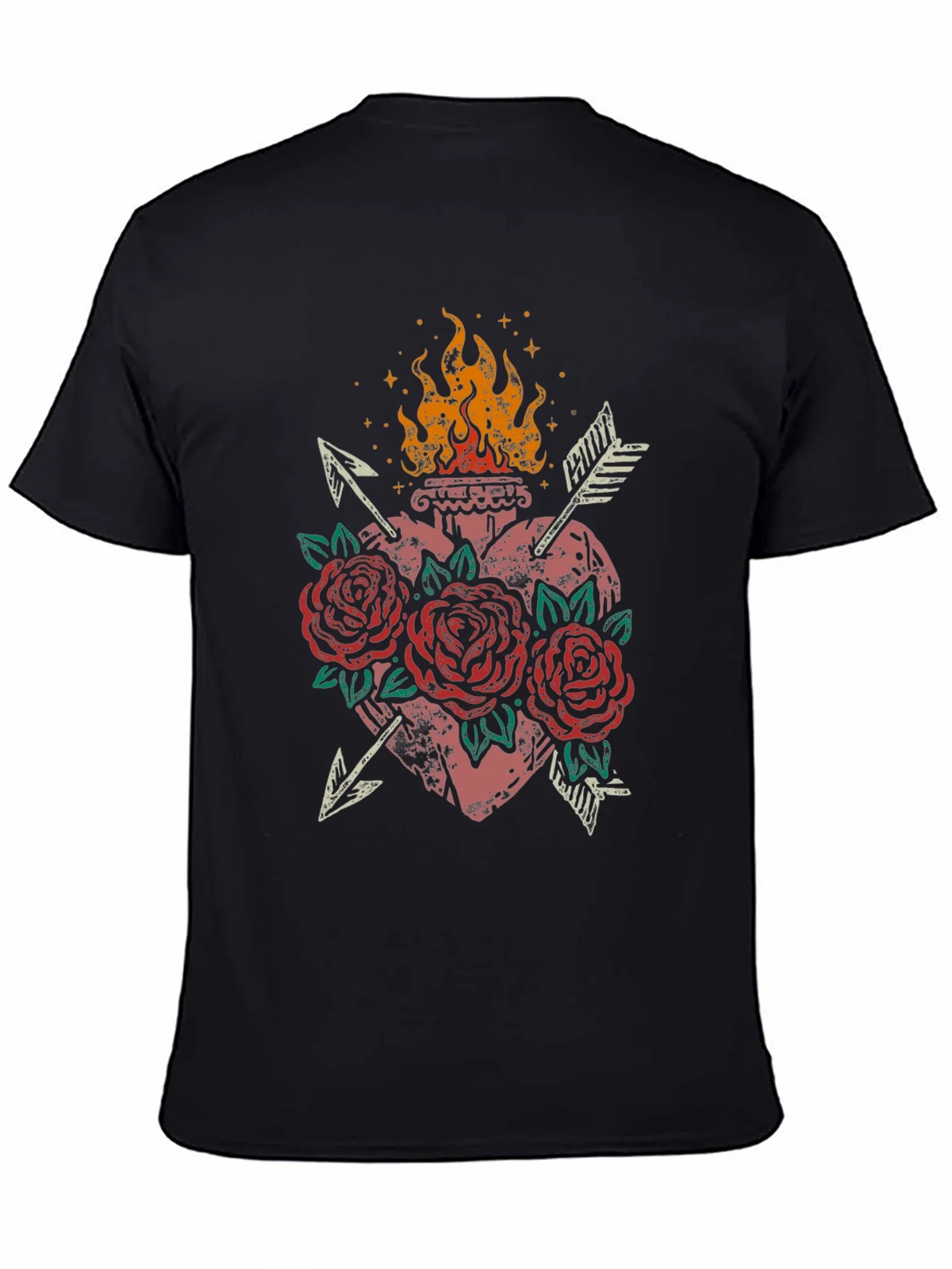 Flaming Heart Roses Arrows Graphic Tee product image 4