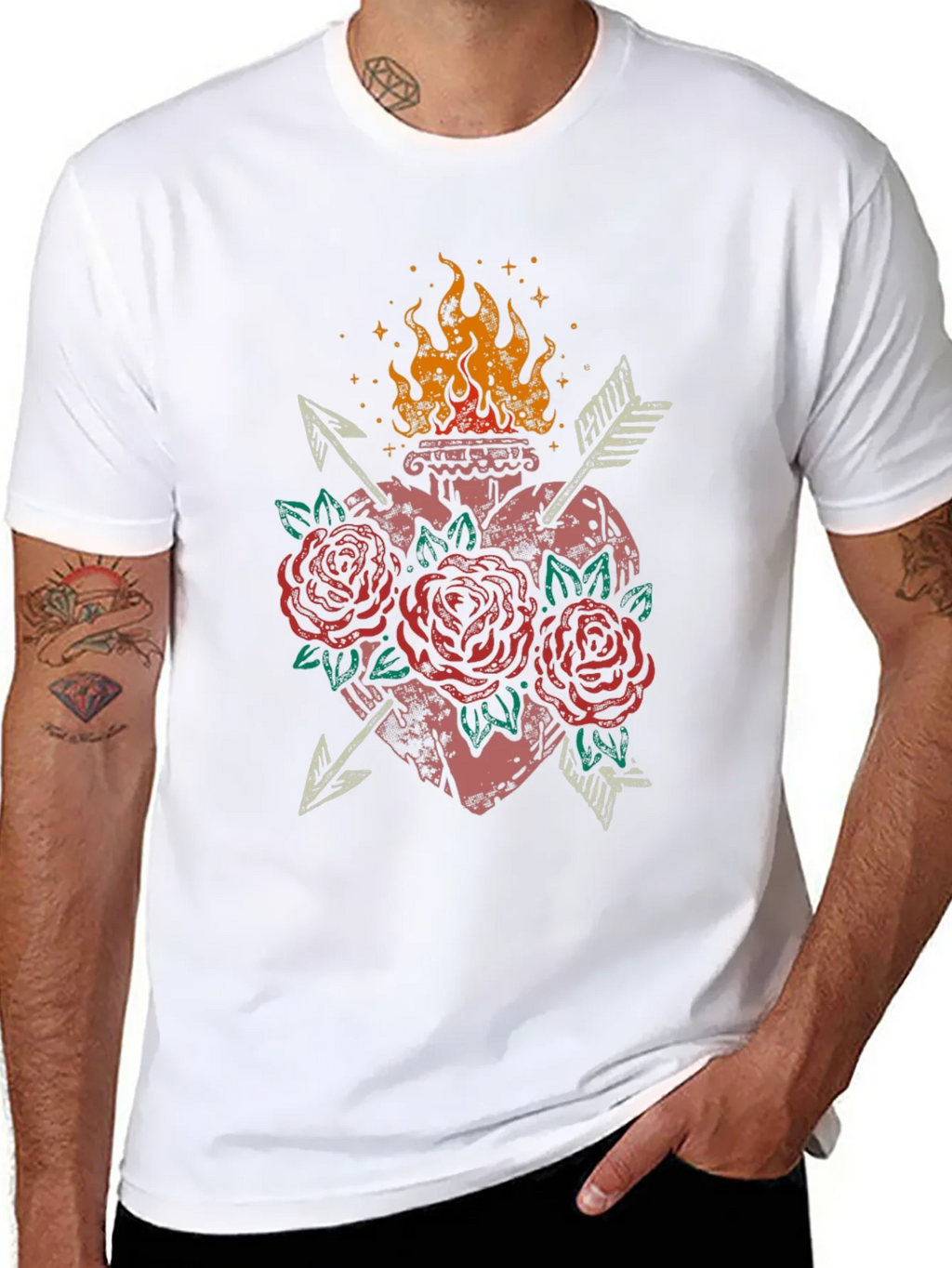 Flaming Heart Roses Arrows Graphic Tee product image 7