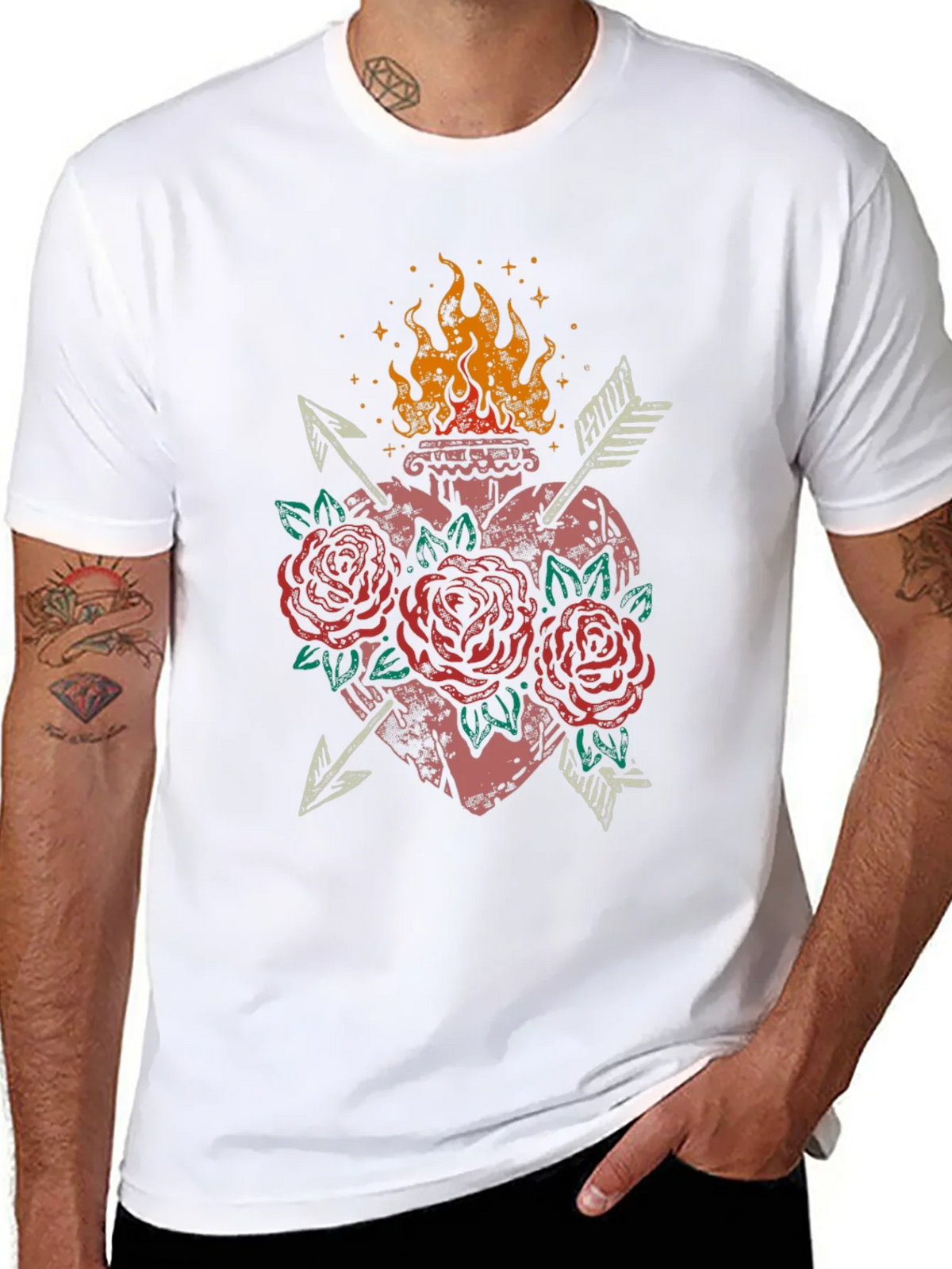 Flaming Heart Roses Arrows Graphic Tee product image 7
