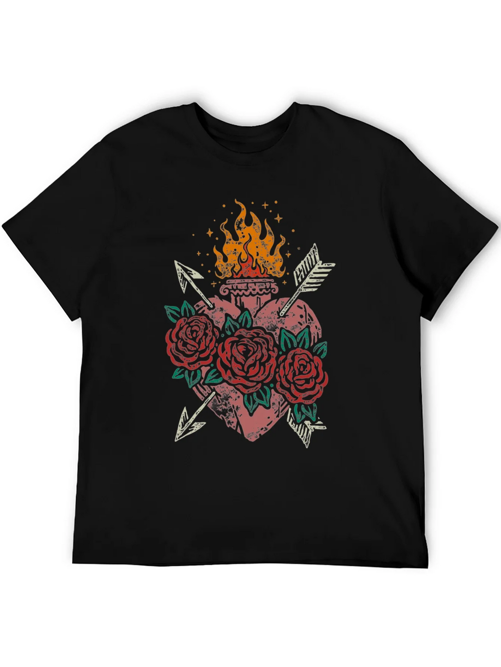 Flaming Heart Roses Arrows Graphic Tee product image 5