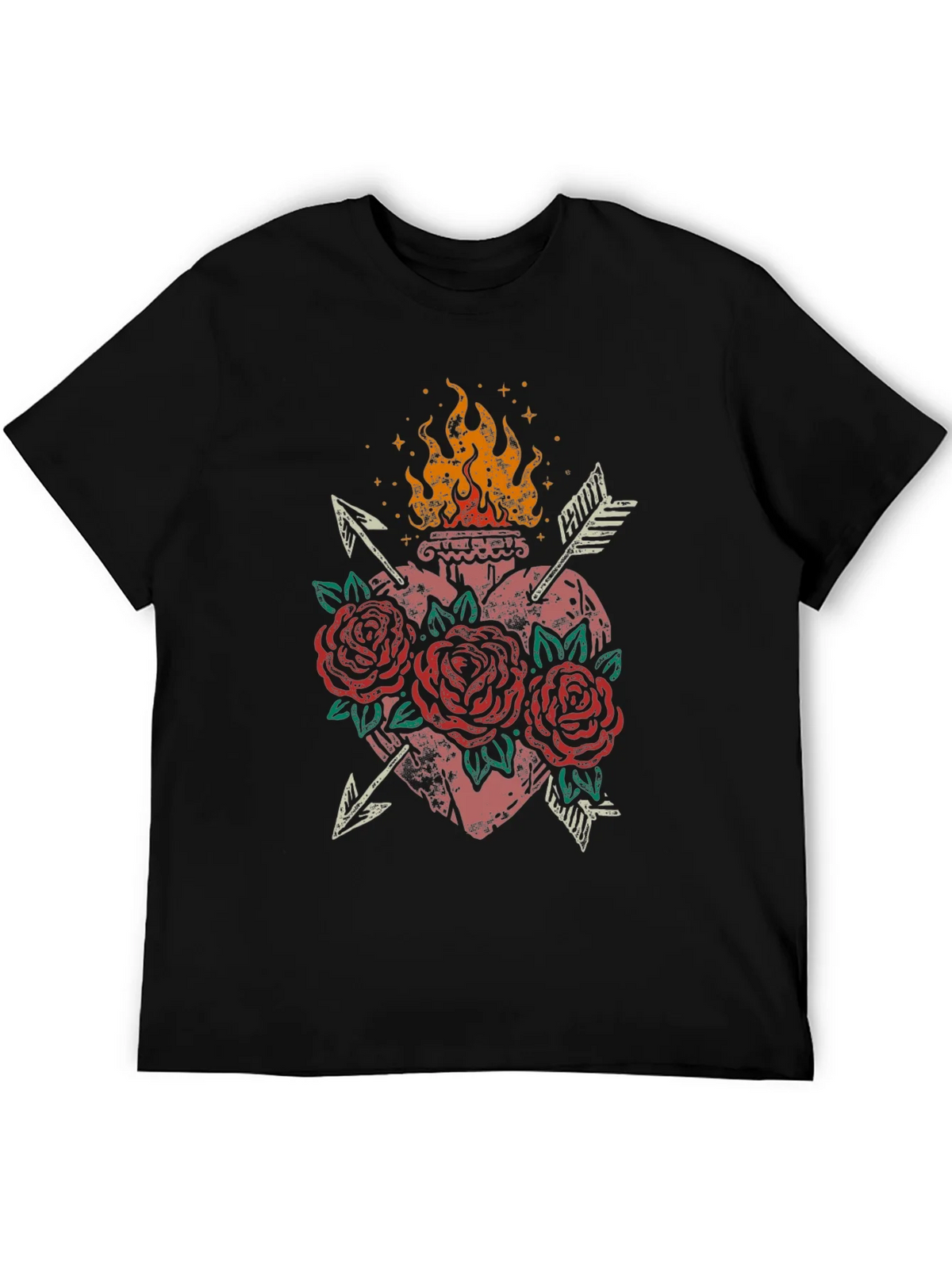 Flaming Heart Roses Arrows Graphic Tee product image 5