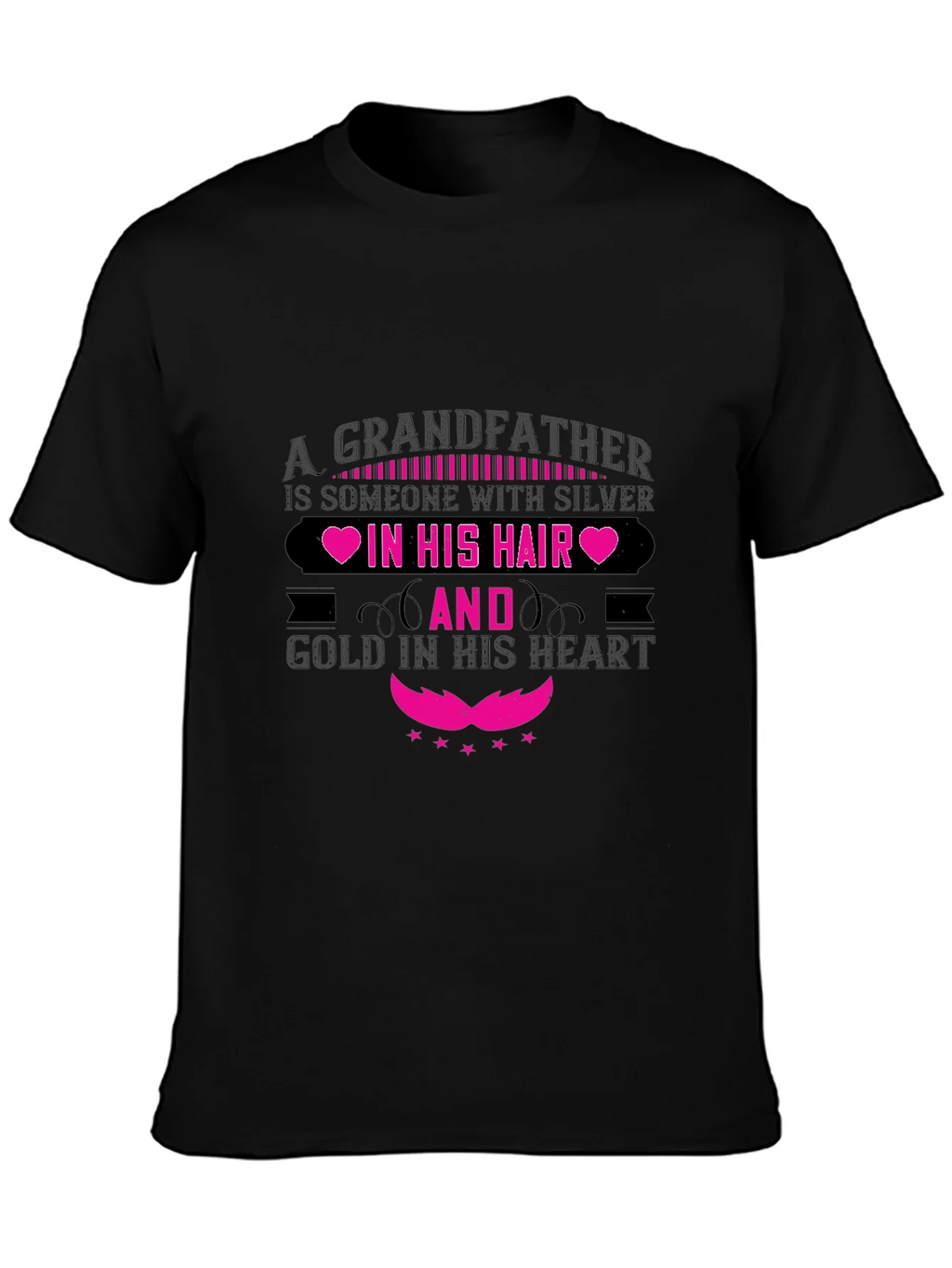 Grandfather Silver Hair Gold Heart Black T-Shirt product image 2