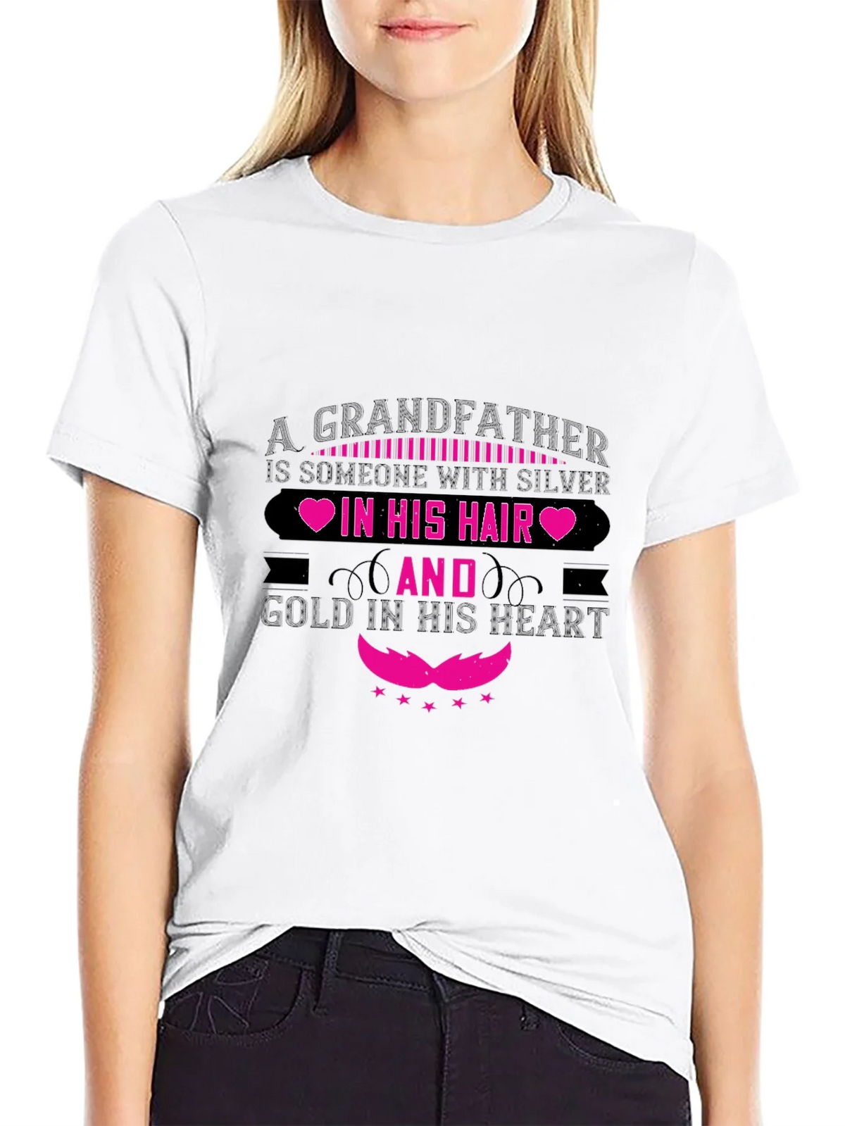 Grandfather Silver Hair Gold Heart Black T-Shirt product image 4
