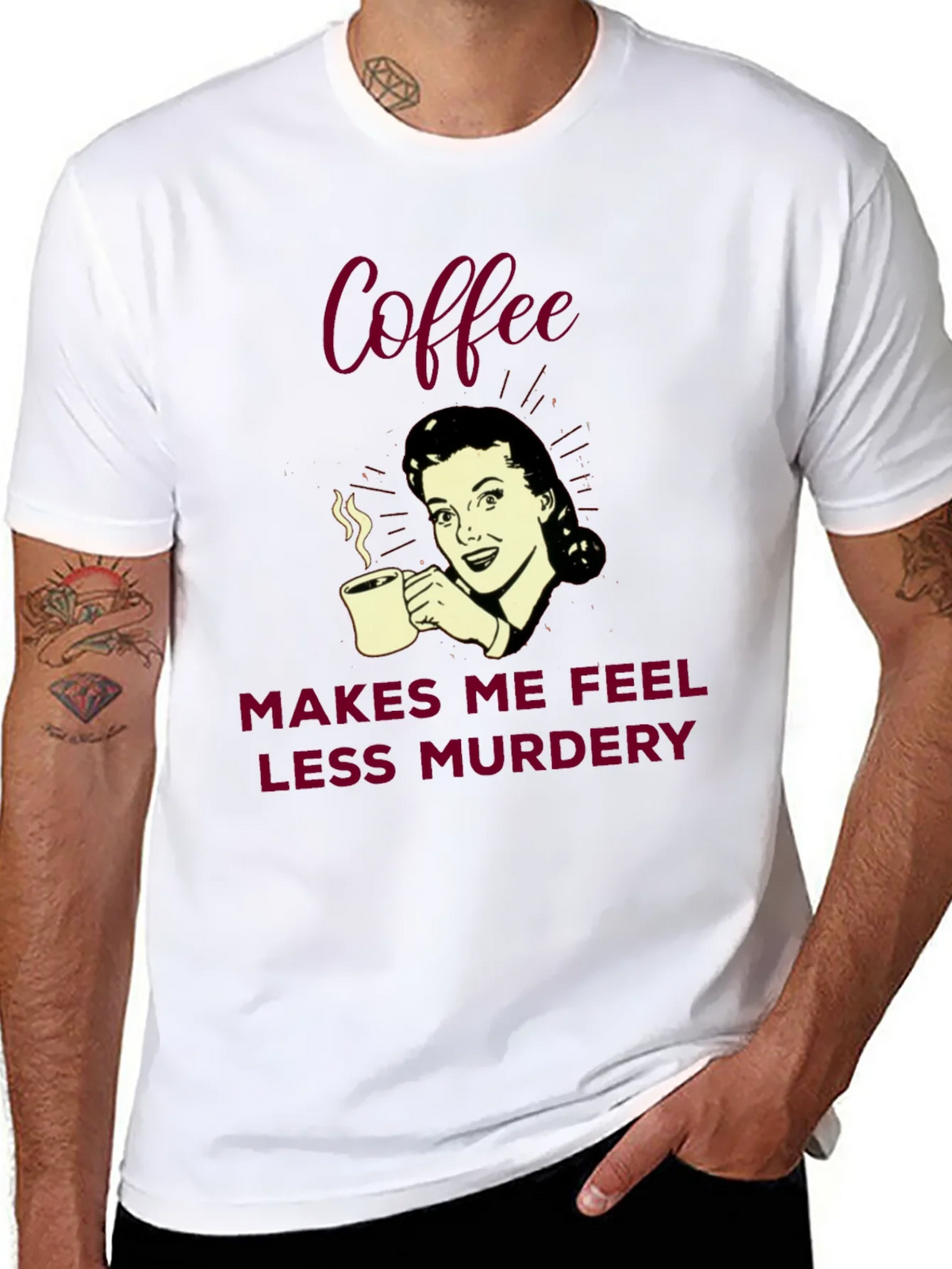 Coffee Makes Me Feel Less Murdery Graphic Tee product image 7