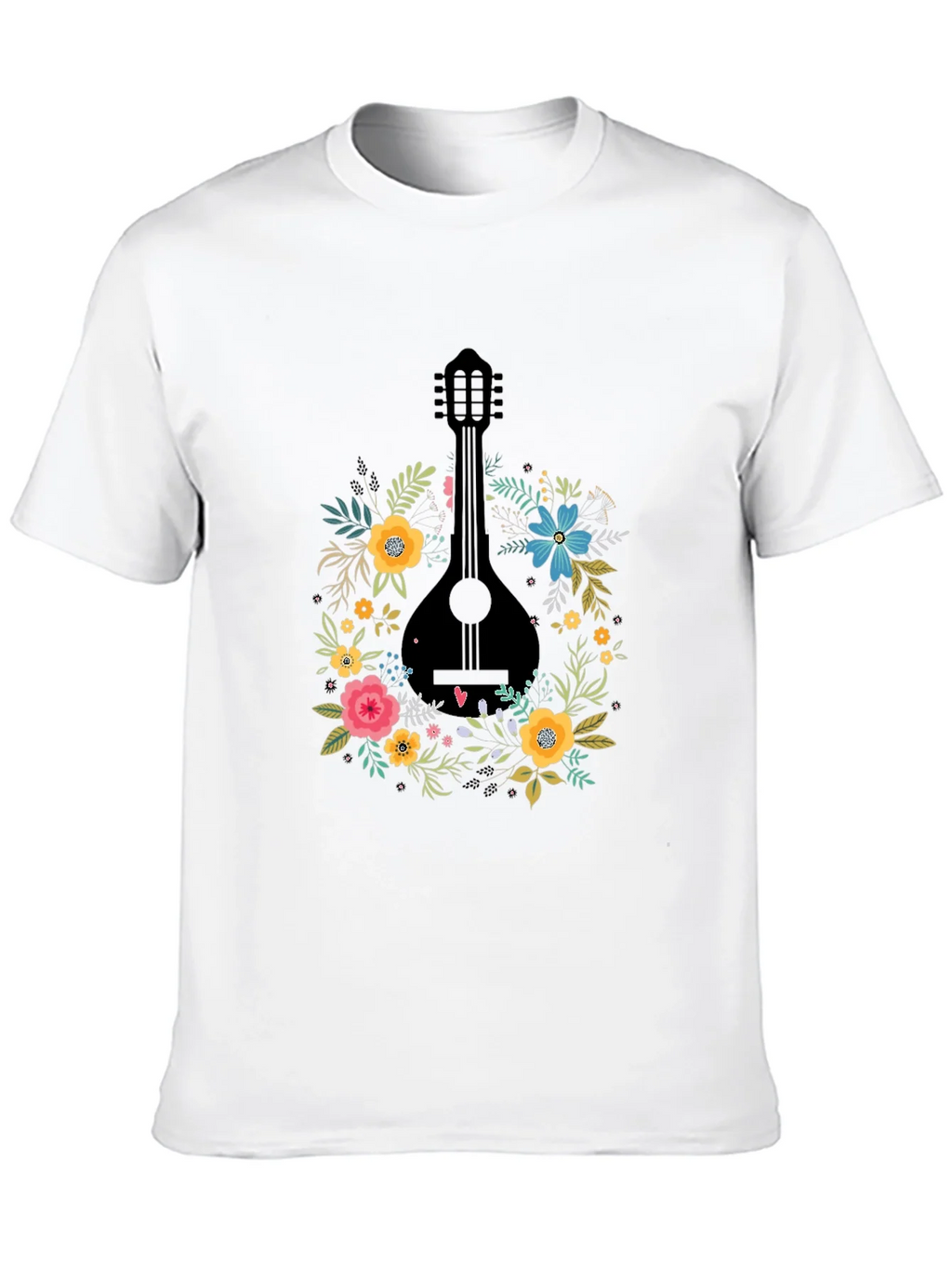 Floral Mandolin Graphic Tee - Black Cotton T-Shirt product image 7