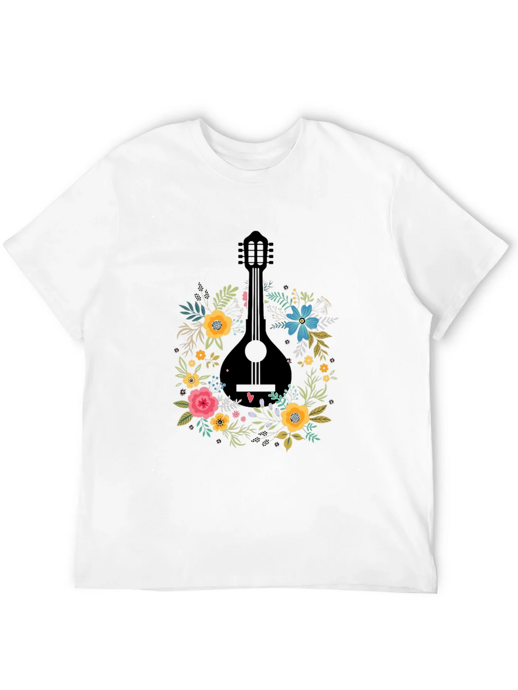 Floral Mandolin Graphic Tee - Black Cotton T-Shirt product image 8