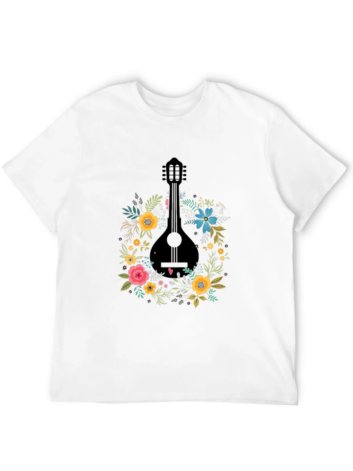 Floral Mandolin Graphic Tee - Black Cotton T-Shirt product image 8