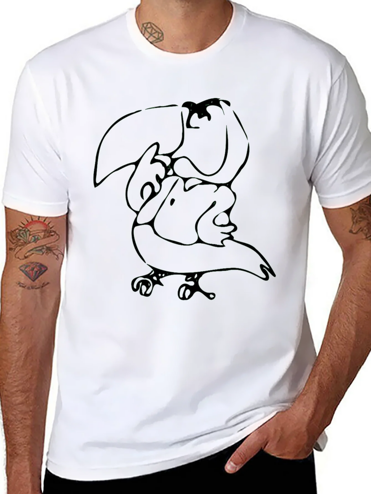 Abstract Toucan Graphic Tee - Black Cotton Casual Shirt product image 7