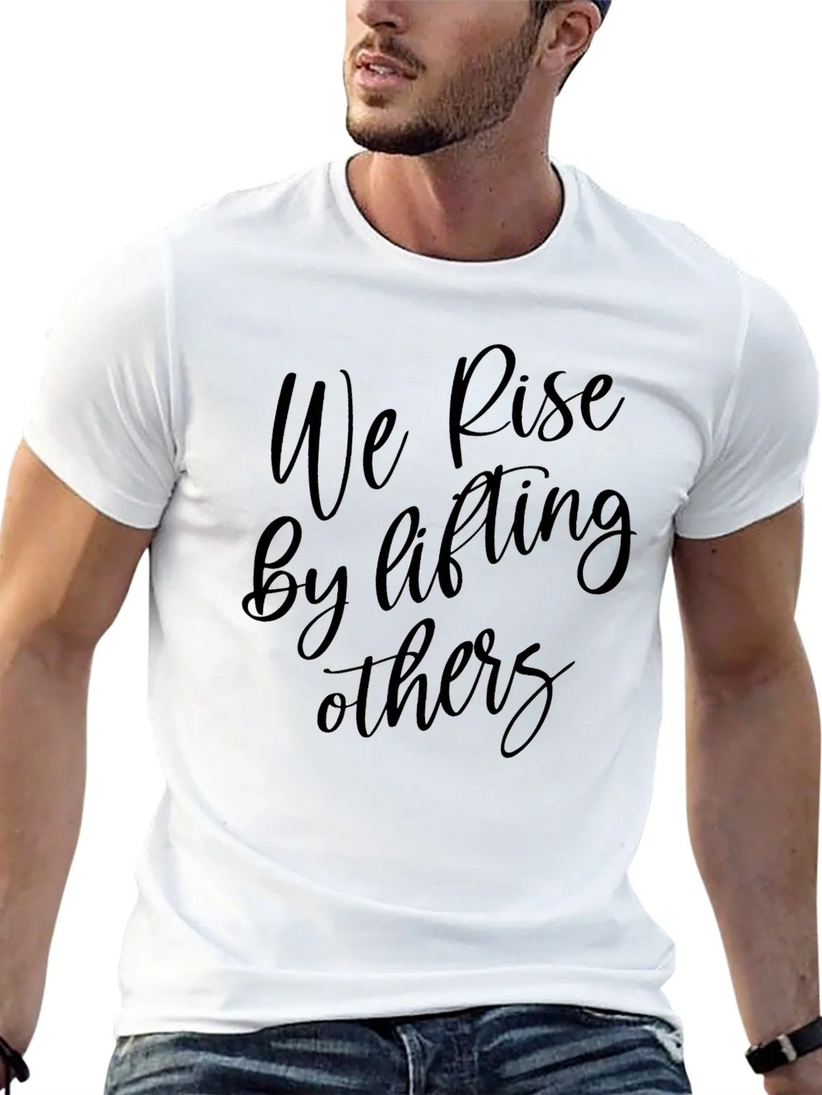 Inspirational Black T-Shirt: We Rise by Lifting Others product image 12