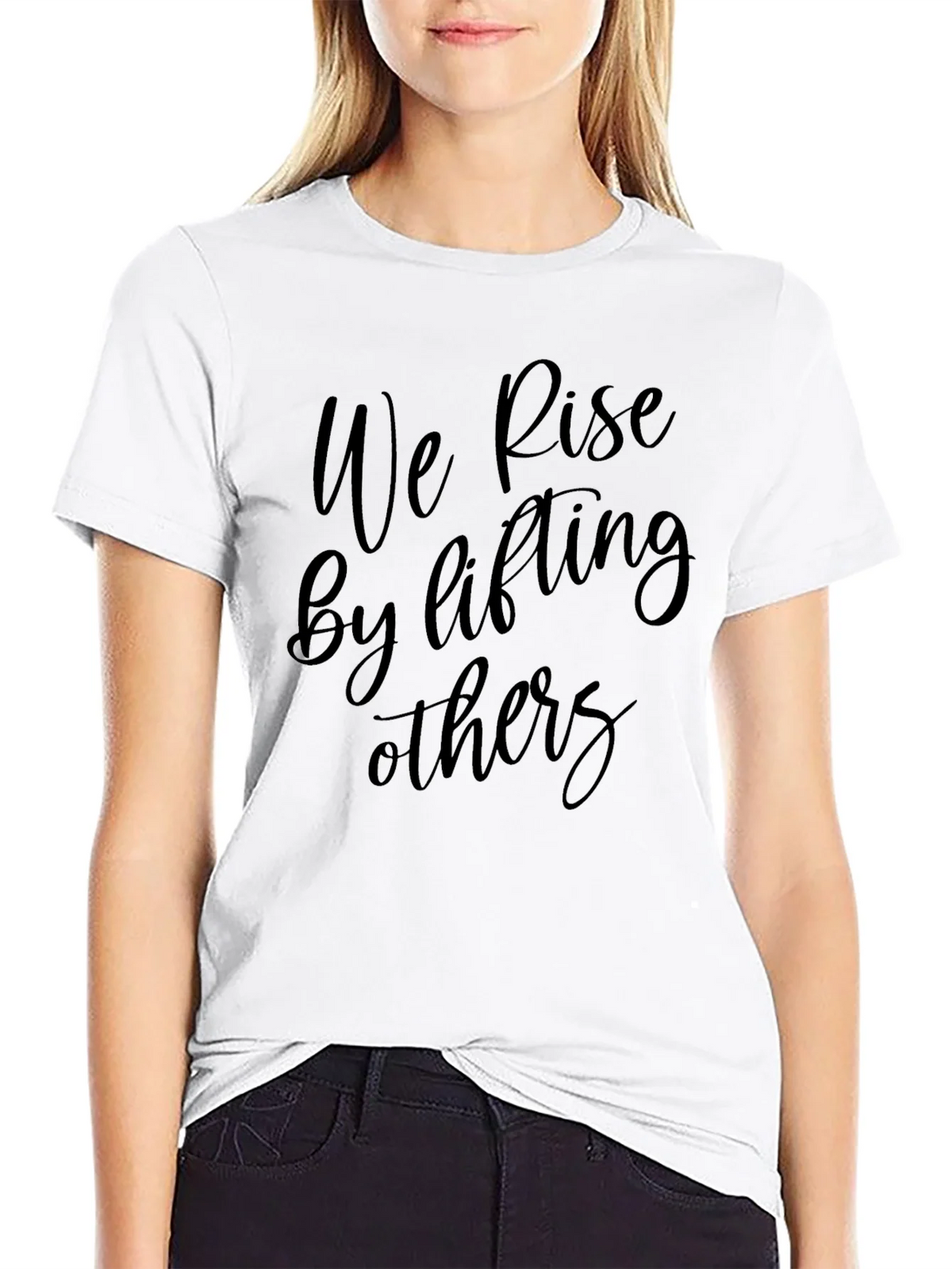 Inspirational Black T-Shirt: We Rise by Lifting Others product image 8